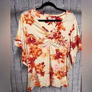 Chico's Orange and Purple Floral Short Sleeve Top